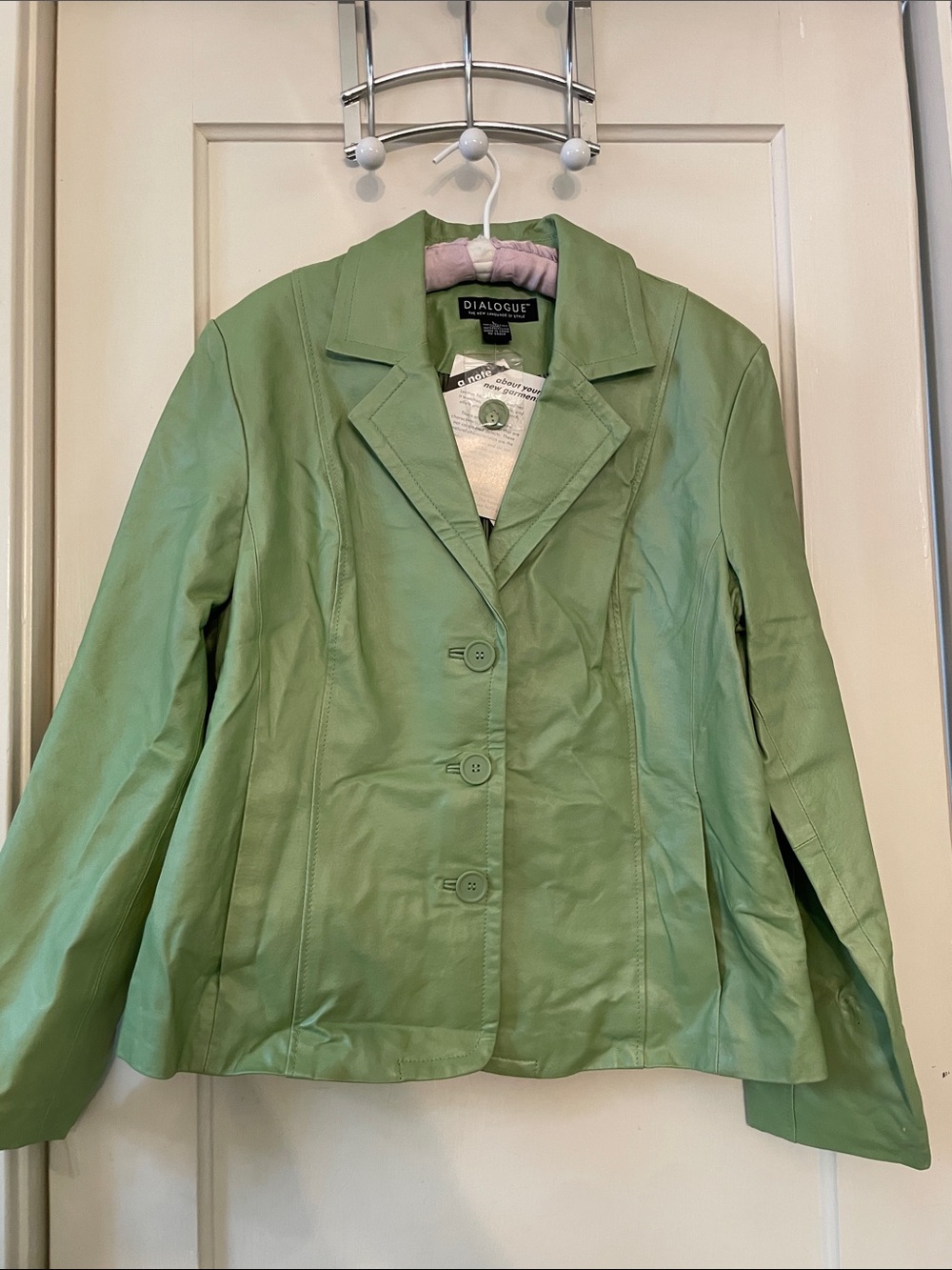 Vintage with Tags Dialogue Light Green Leather Blazer